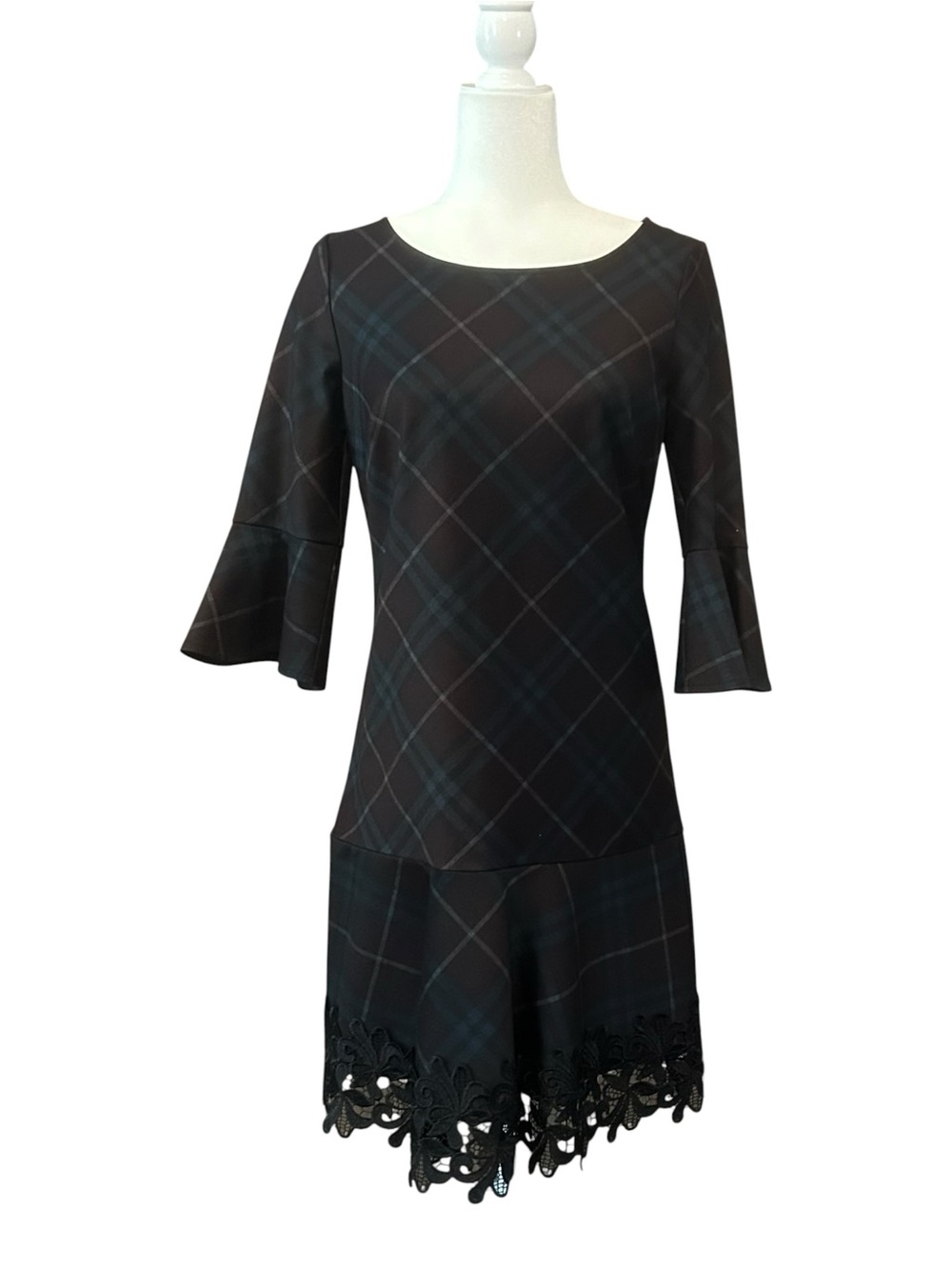 Laundry By Shelli Segal 3/4 Bell Sleeve Dress Trim at Botton Dark Merlot SZ 4 - Picture 2 of 7